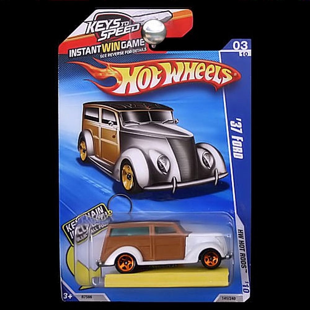 2010 HOT Wheels HW HOT RODS Keys to Speed Card 03/10 White & Wood Panel ’37 Ford
