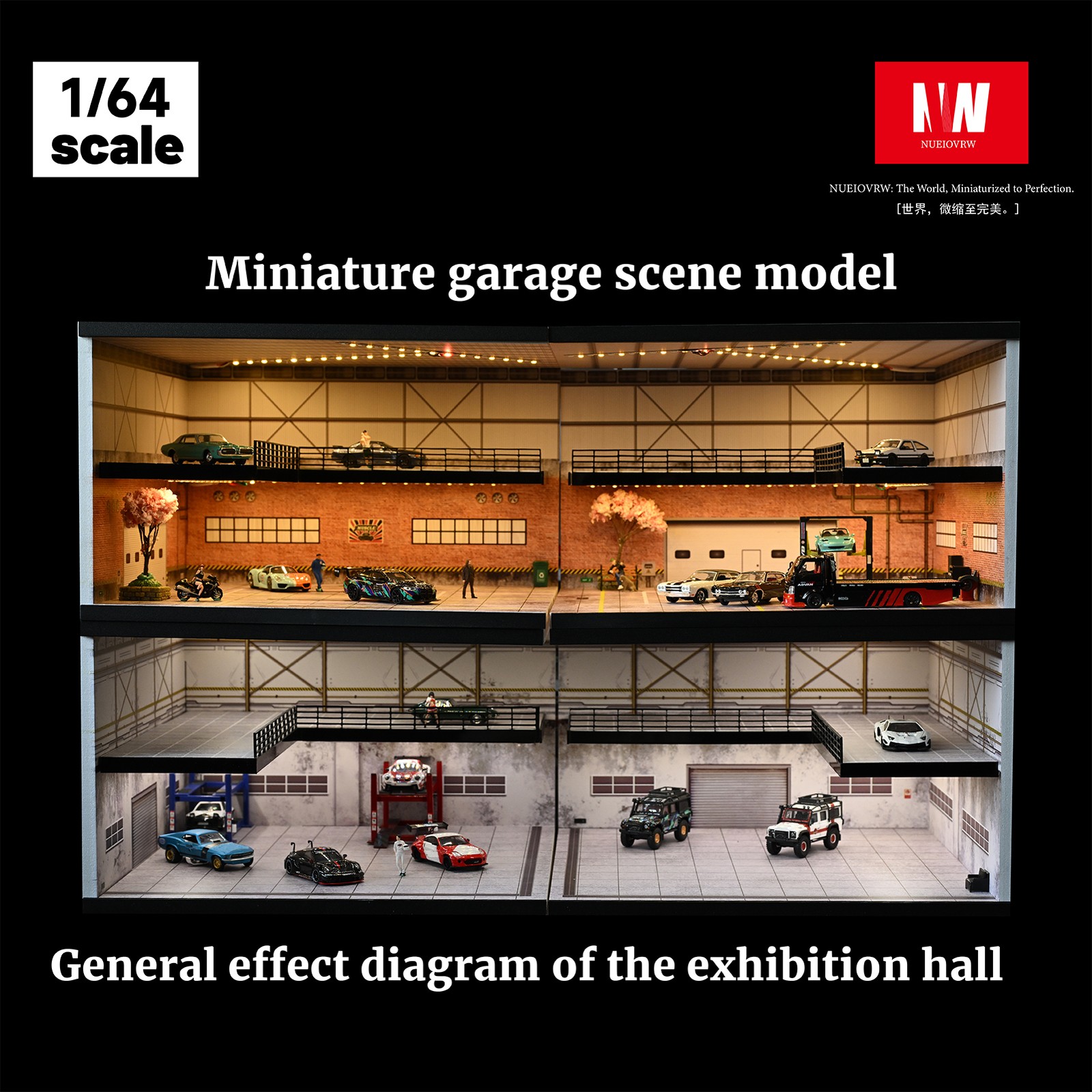 Diorama 1:64 Car Garage Model LED Lighting Street View Building Scene Model