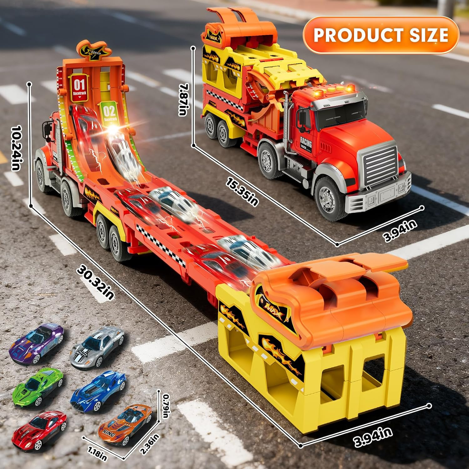 Truck Car Toys for 3, 4, 5, 6, 7, 8 Years Old Kids, Carrier Truck Race Track Toy