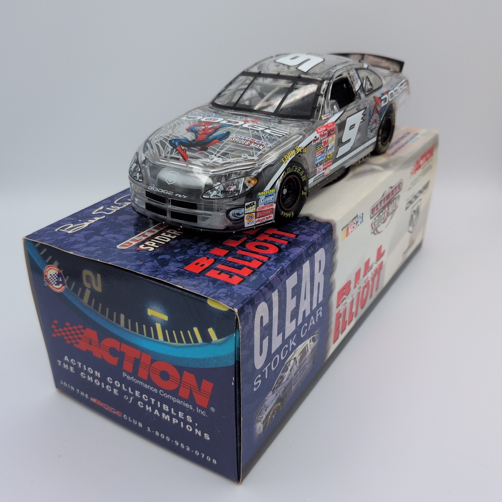 Bill Elliott #9 Marvel Spider-Man 2001 Dodge Intrepid Clear Car 1:24 Die Cast