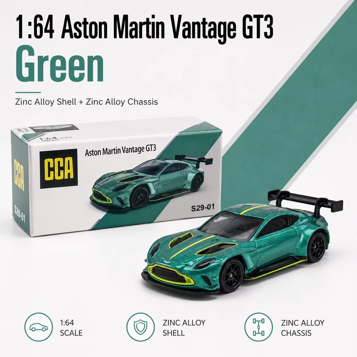 1:64 Aston Martin Vantage GT3 Diecast Model Sports Car w/ Pull-Back Toy Gift