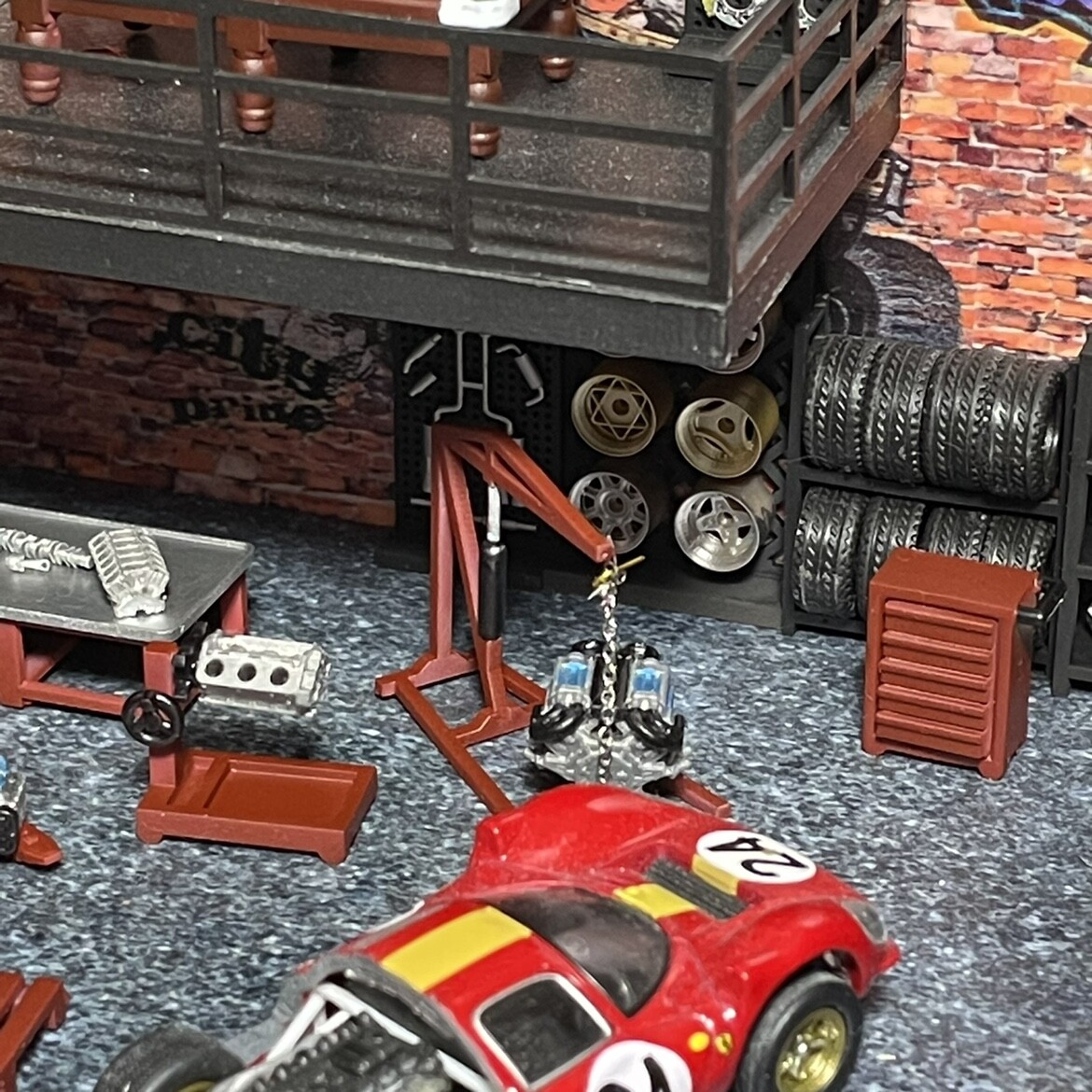 Diorama 1/64 Diecast Car Garage Model Set Repair Workshop Display Accessory Prop
