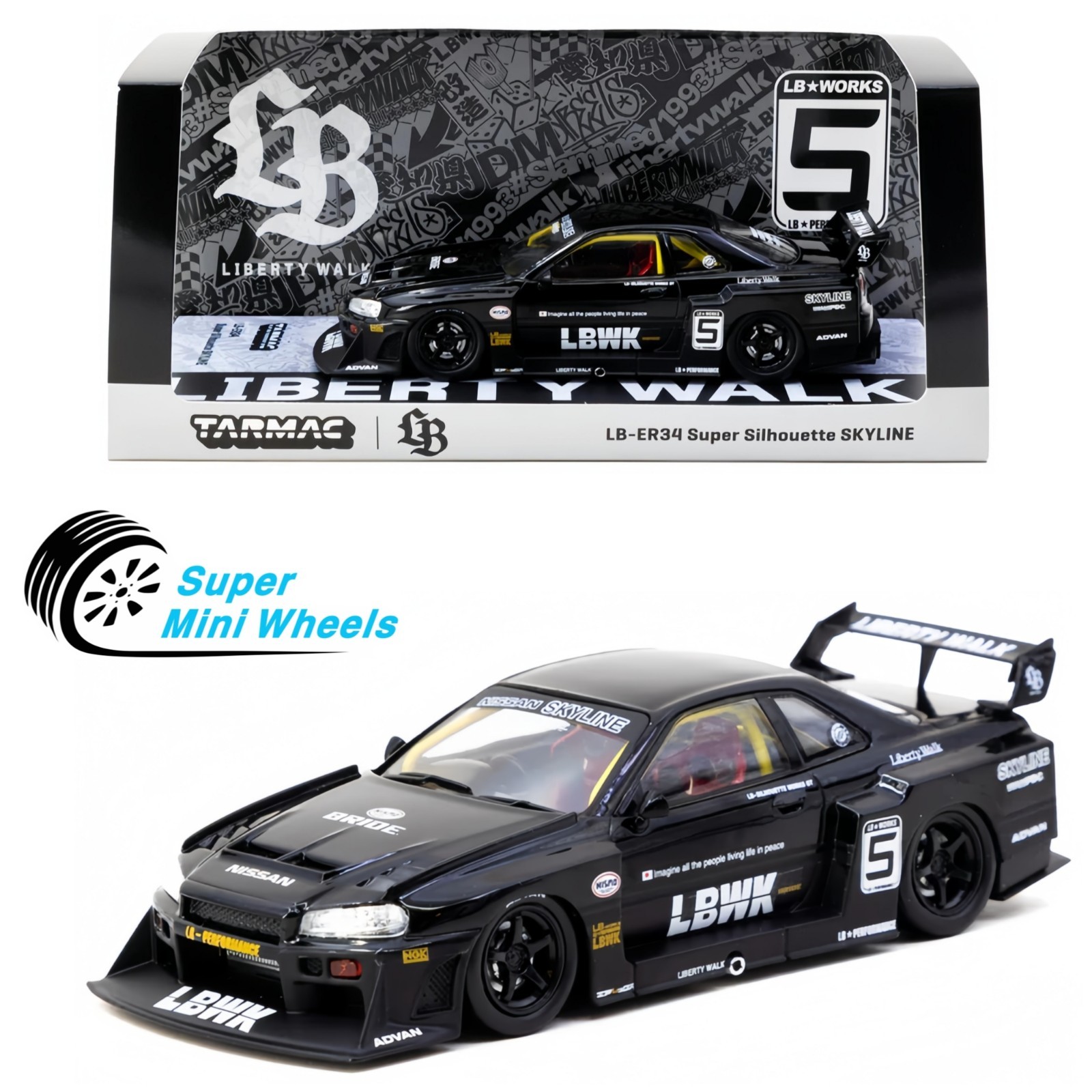 Tarmac Works 1:43 Liberty Walk LB-ER34 Super Silhouette SKYLINE Black