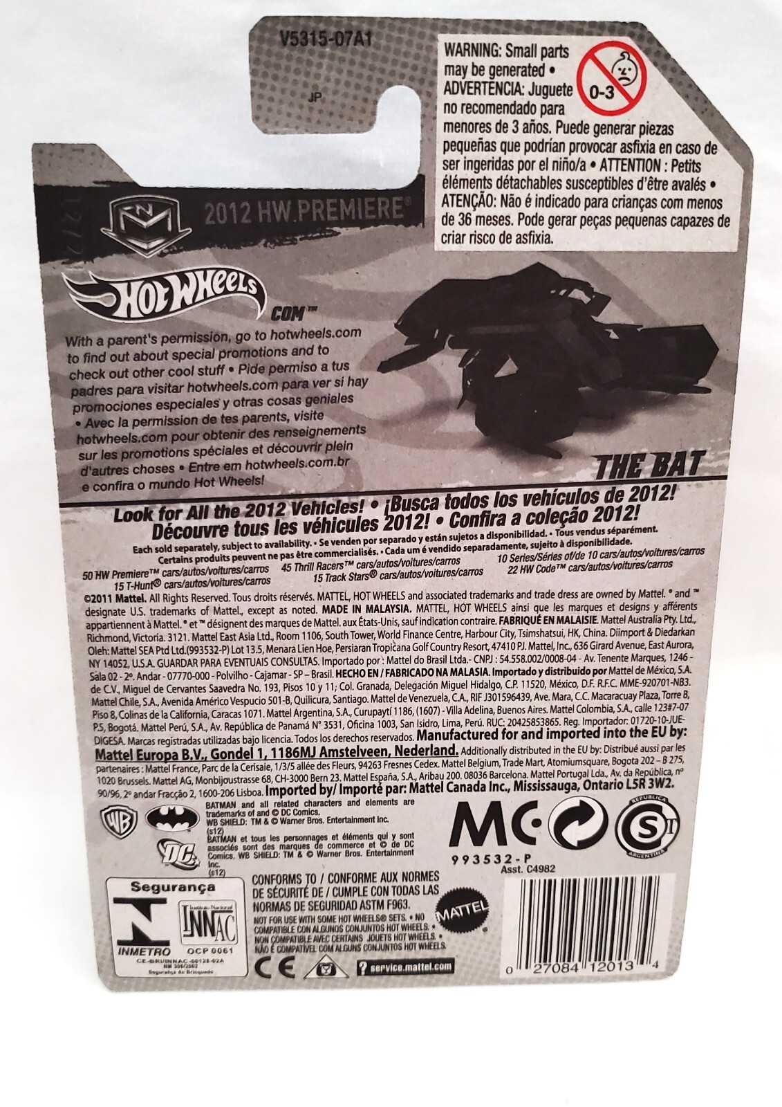 Hot Wheels Batman The Bat The Dark Knight Rises 2012 HW Premiere 27/50 DC Comics