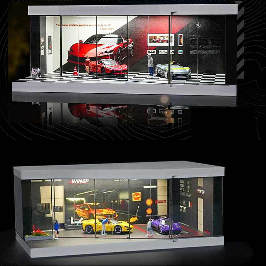 1/64 Diorama Car Garage Model LED Lighting City Car Showroom Scene Model Toy US