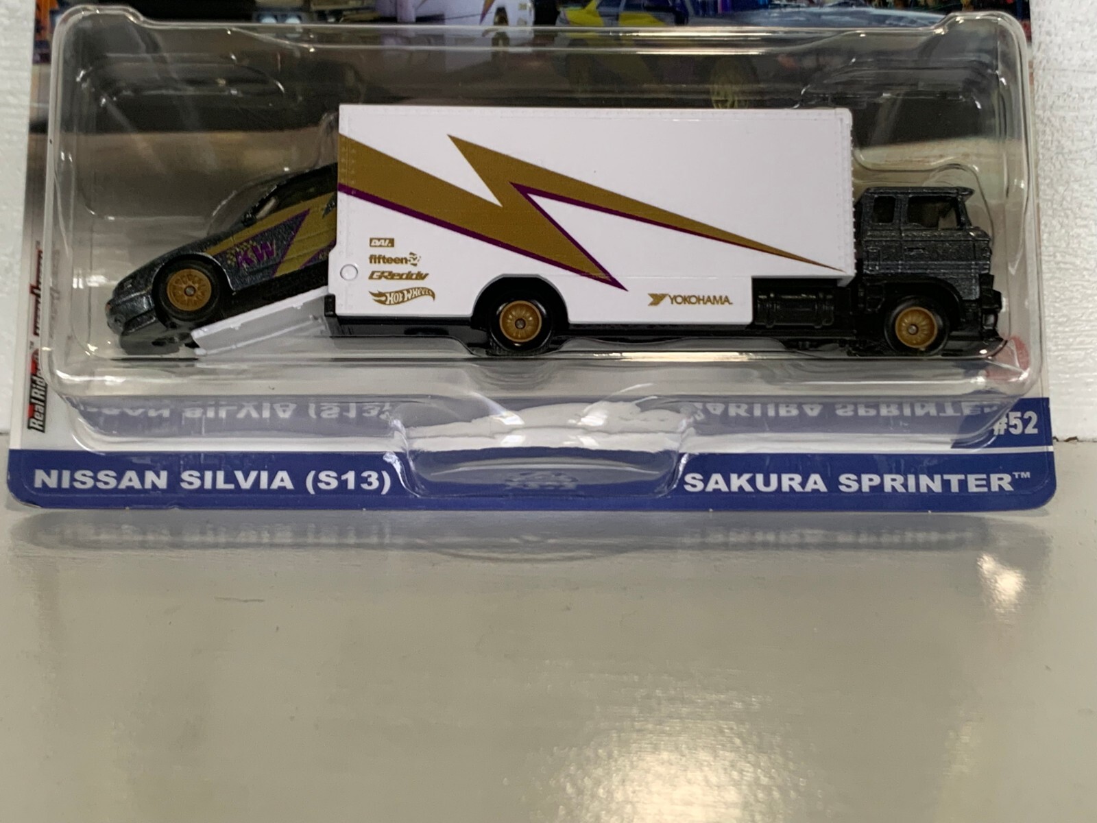 HOT WHEELS TEAM TRANSPORT #52 NISSAN SILVIA (S13) ON SAKURA SPRINTER REAL RIDERS