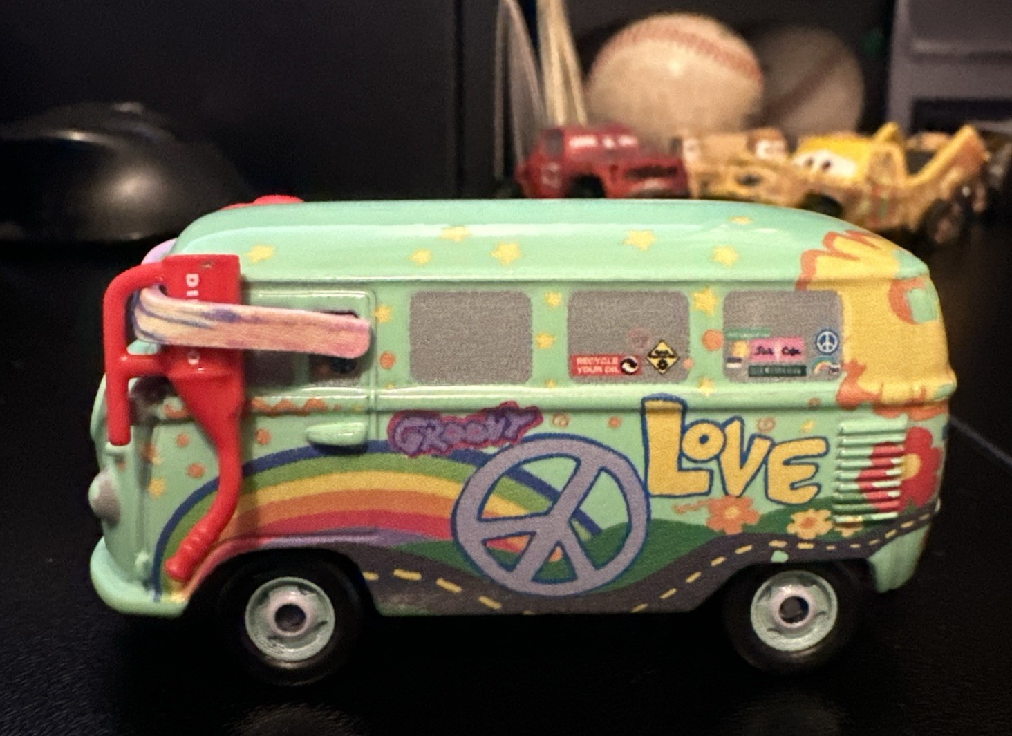 Pixar Cars Diecast Fillmore Rare With Headband Gas Cans Great Condition Disney