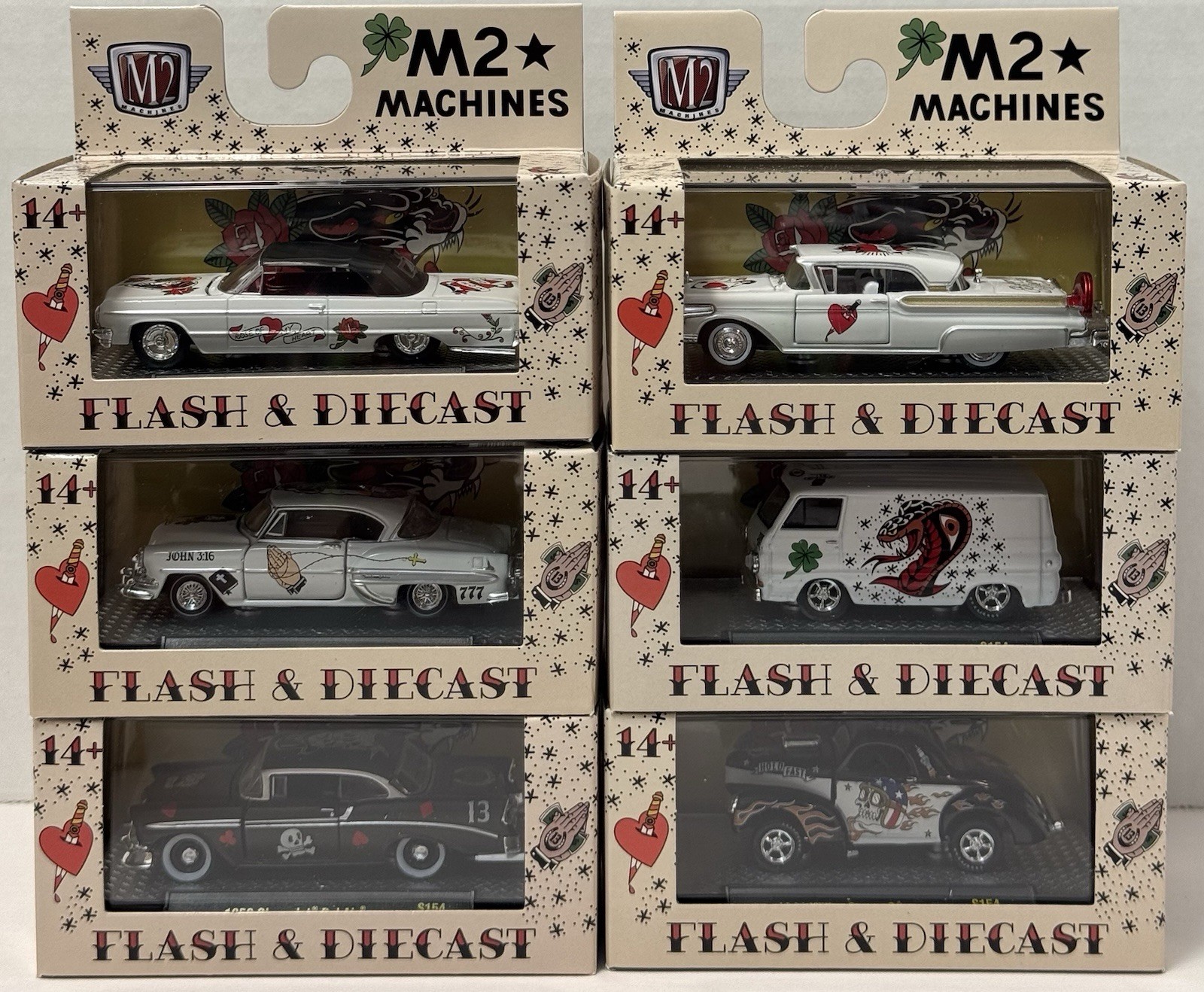 FULL SET OF 6 M2 Machines Flash & Diecast S154 w Sleeve Classic Tattooing Tattoo