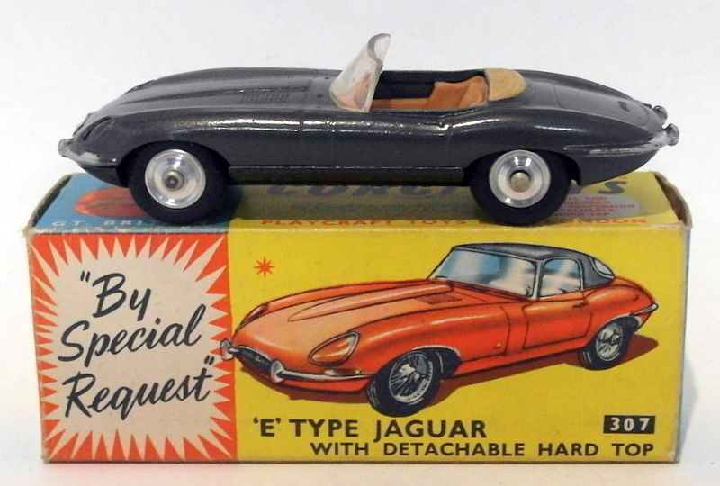 Vintage Corgi 307 – E Type Jaguar Detachable Hard Top Missing – Metallic Grey