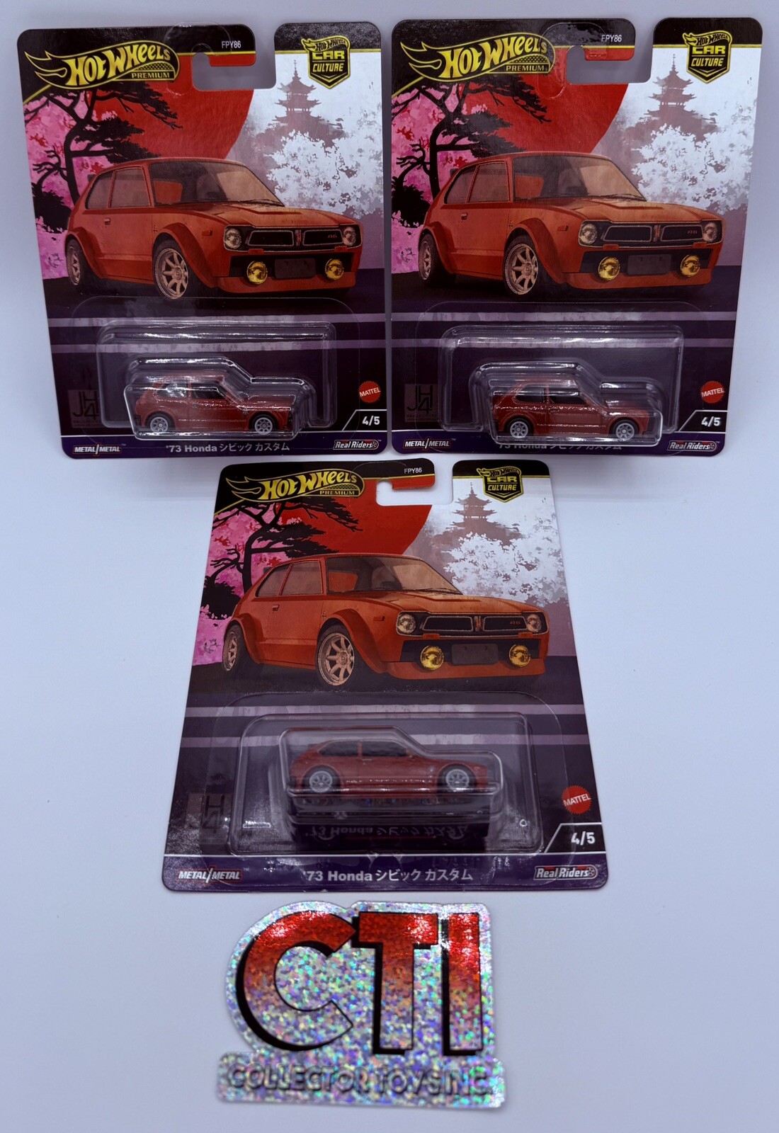 2024 MATTEL HOT WHEELS PREMIUM CAR CULTURE JAPAN HISTORICS ’73 HONDA – LOT OF 3