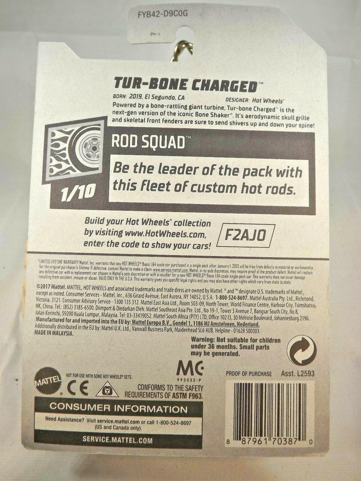 2019 Hot Wheels #145 Rod Squad 1/10 TUR-BONE CHARGED Chrome-Black w/RedPr5BlkDD8