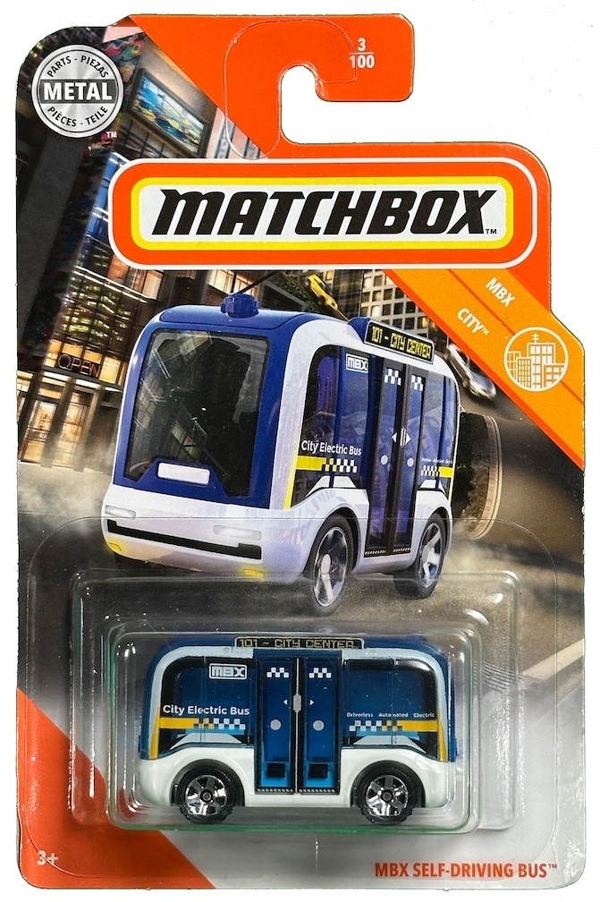 Brand new unopened white&blue 2020 Matchbox #3/100 MBX City MBX Self-Driving Bus