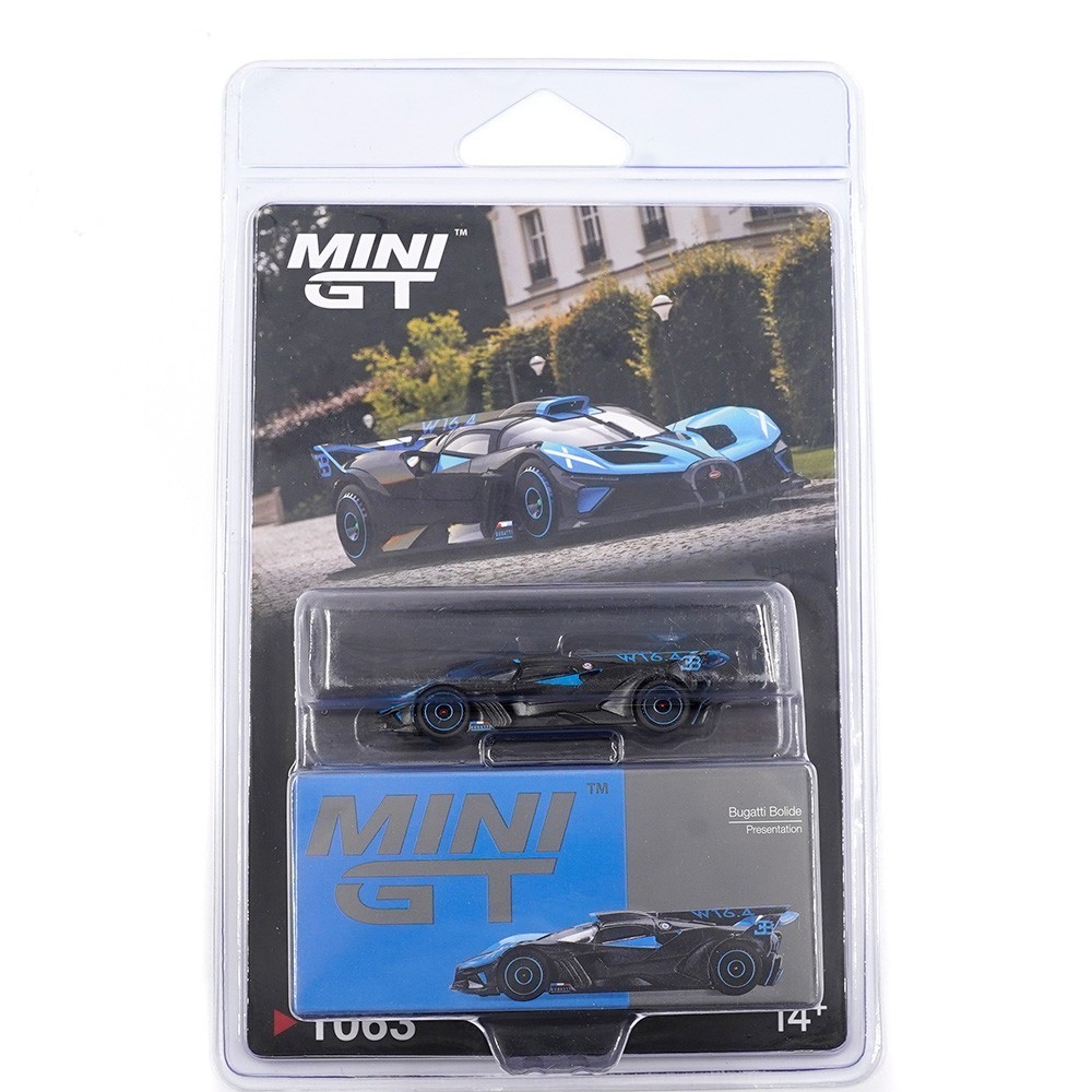 MINI GT BUGATTI BOLIDE PRESENTATION 1/64 DIECAST CAR 2-TONE BLACK BLUE MGT01063