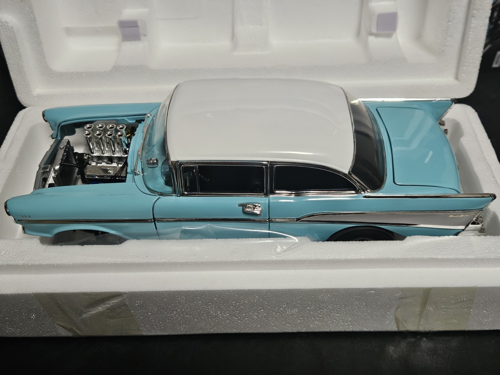 ACME 1:18 SCALE DIECAST 1957 CHEVROLET BEL-AIR GASSER IN LARKSPUR BLUE. NEW!!