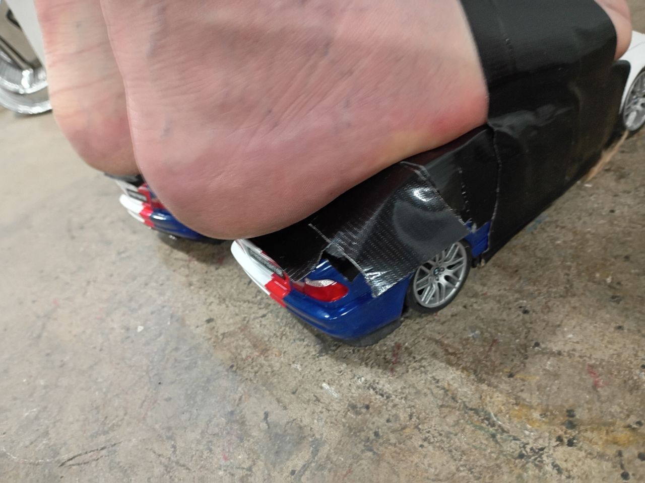 pair of Solido 2000 BMW E46 M3 white 1:18 flip flops crushed cars