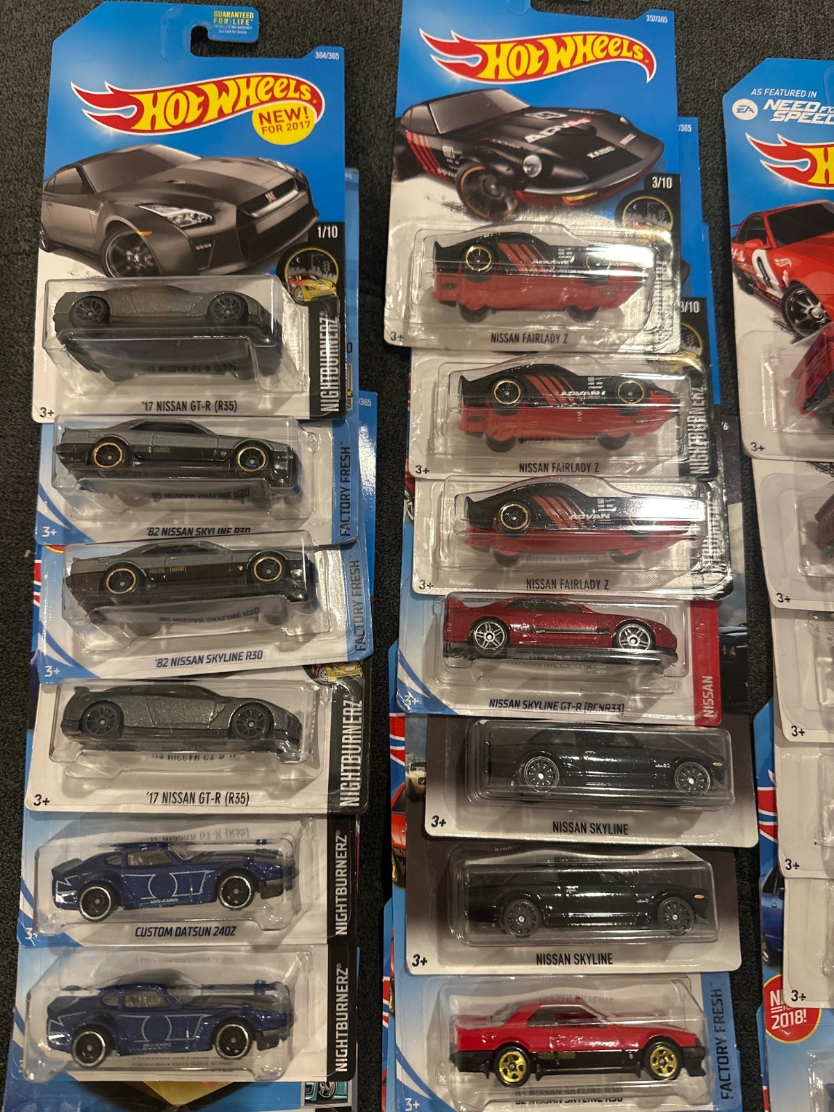 Variety of Nissan Hot Wheels, Skyline GT-R 30, 32, 34, 35 and more.