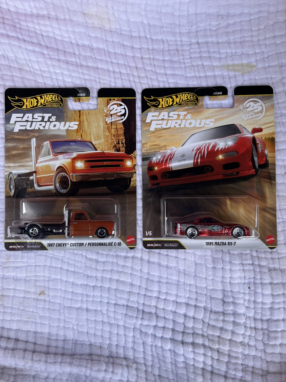 Hot Wheels Fast and Furious 1995 Mazda RX-7 Chase Premium Red Paint & 1967 Chevy
