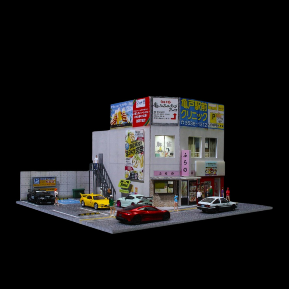 Diorama 1/64 Car Garage Model LED Lighting City Parking Lot Building Scene Model