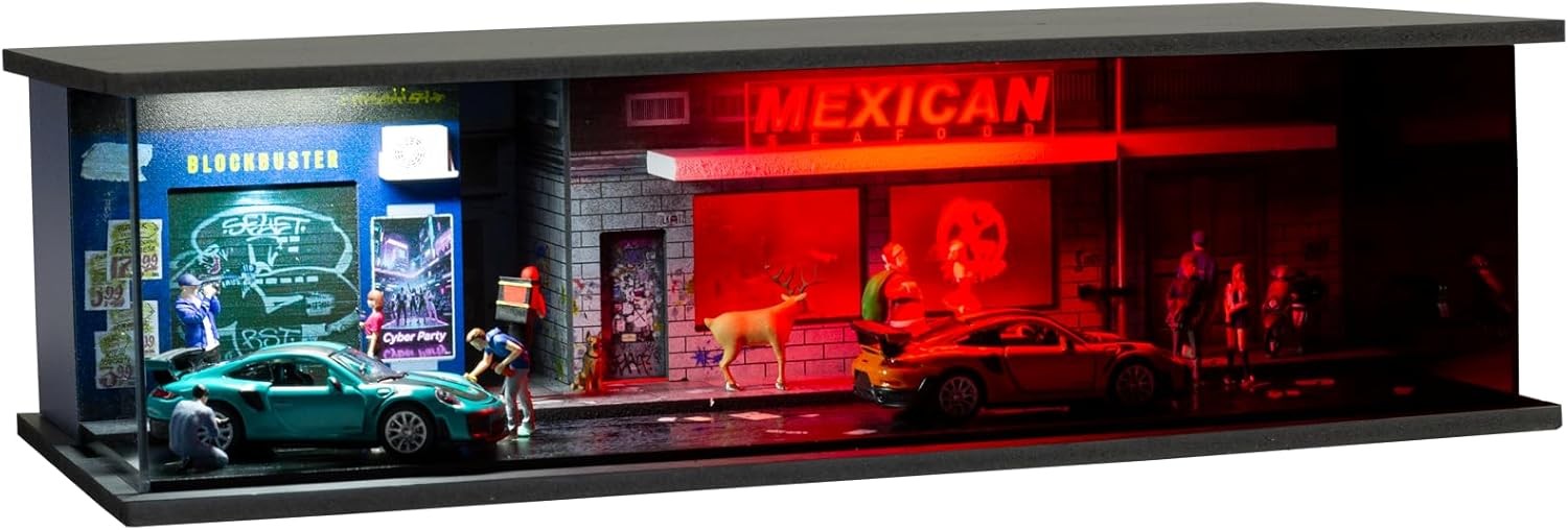 1:64 Diorama Punk Garage Model LED Lighting Parking Lot Scene Building Model US