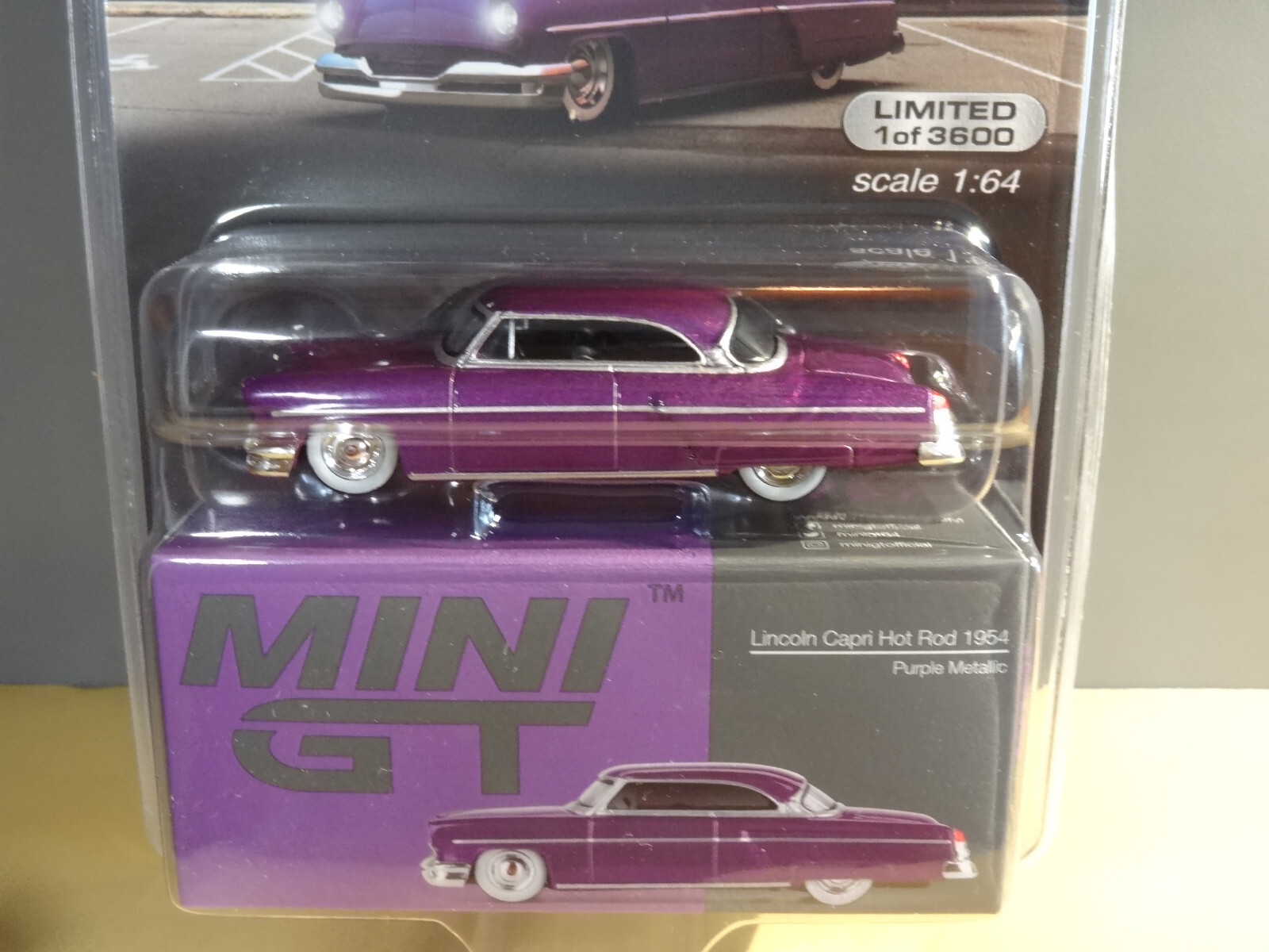 MINI GT #757 – PURPLE METALLIC – 1954 LINCOLN CAPRI HOT ROD – MIJO USA EXCLUSIVE