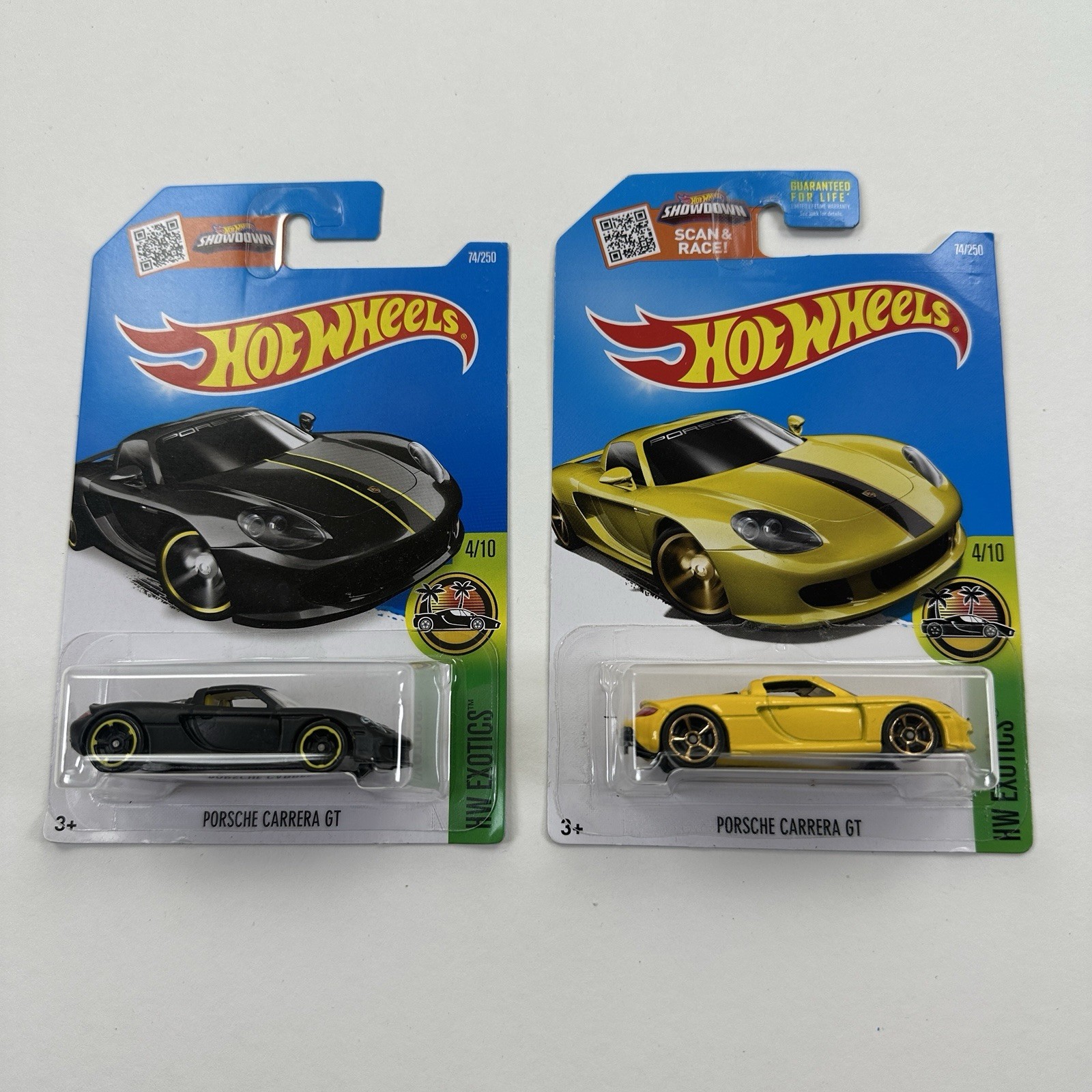 2016 Hot Wheels Porsche Carrera GT Lot of Black & Yellow HW Exotics 74/250
