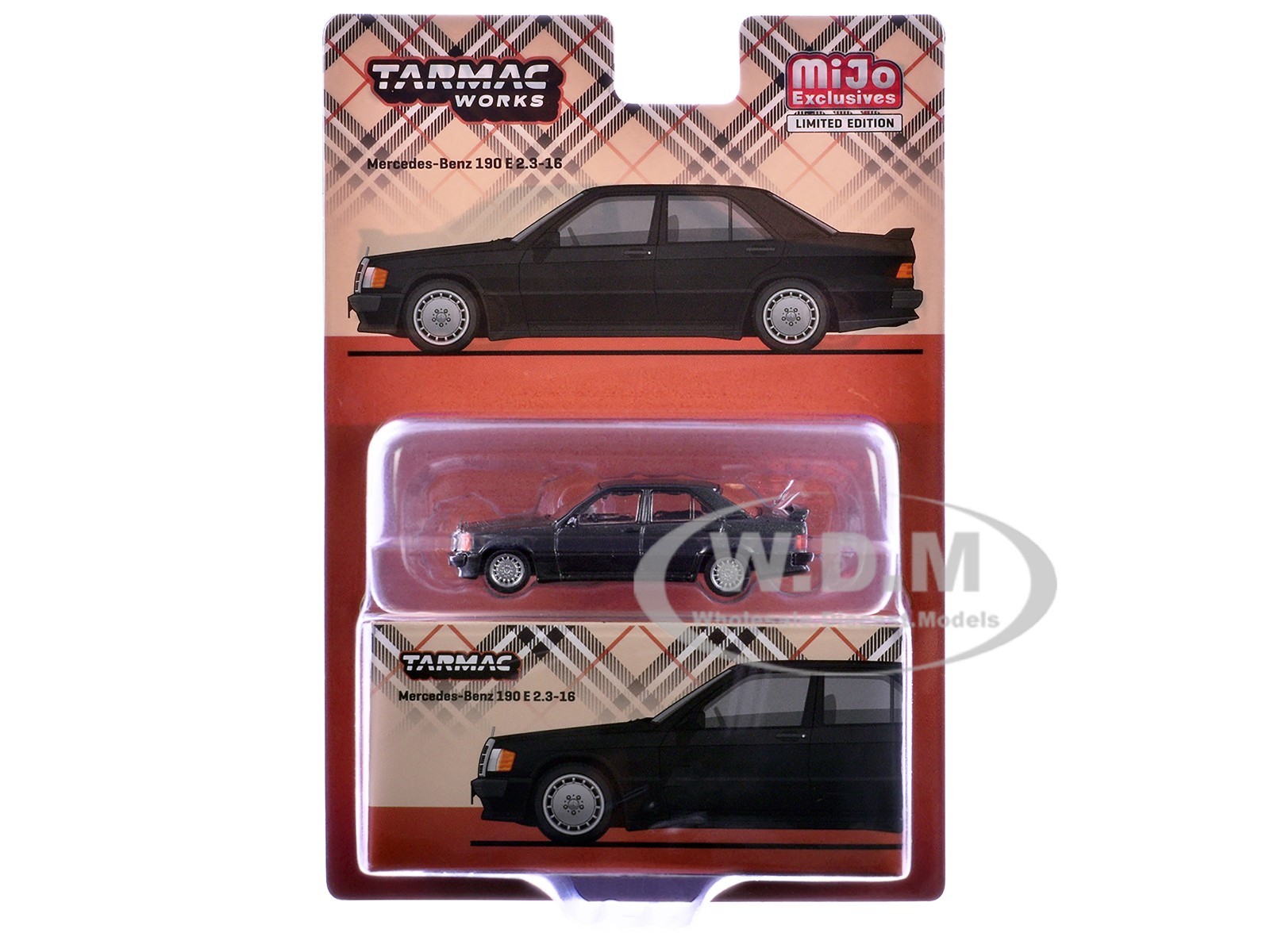 MERCEDES-BENZ 190 E 2.3-16 BLUE-BLACK 1/64 DIECAST BY TARMAC WORKS T64G-047-BK