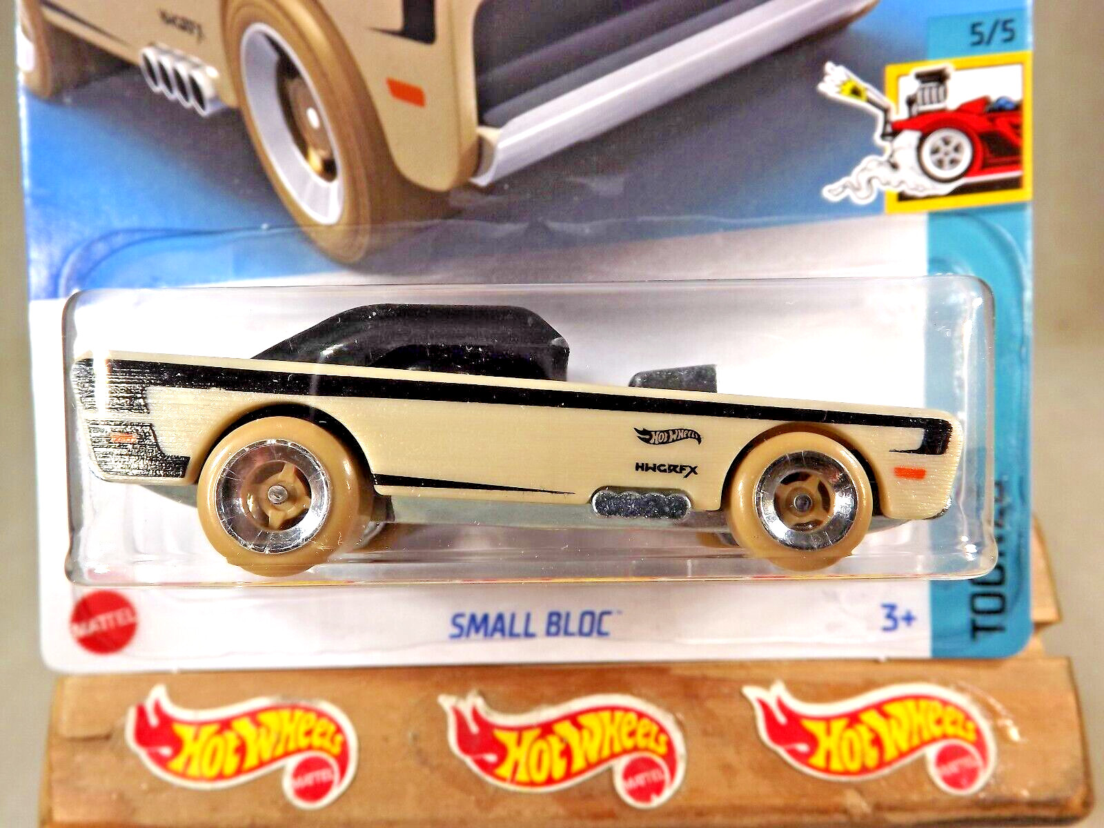 2024 Hot Wheels #228 Tooned 5/5 SMALL BLOC Tan-Black w/Tan Wheel Chrome Rim 4 Sp