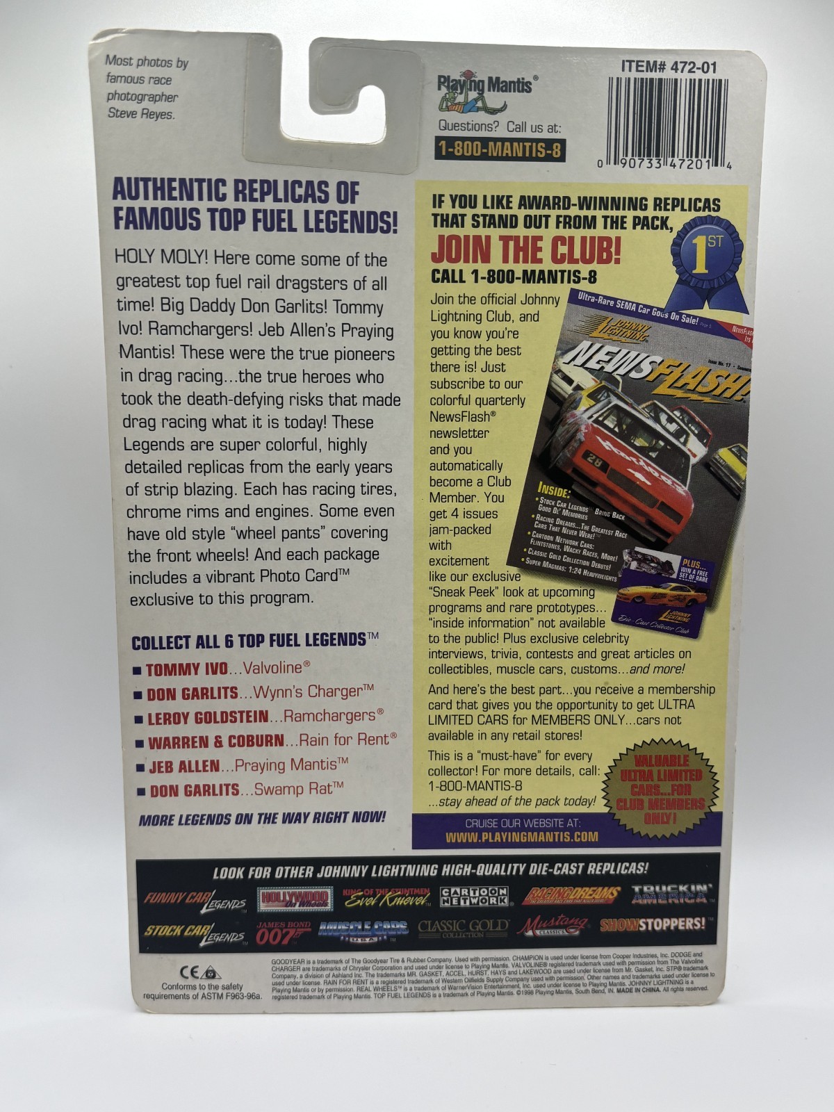 1998 JOHNNY LIGHTNING TOP FUEL LEGENDS Praying Mantis Jeb Allen Season 1974