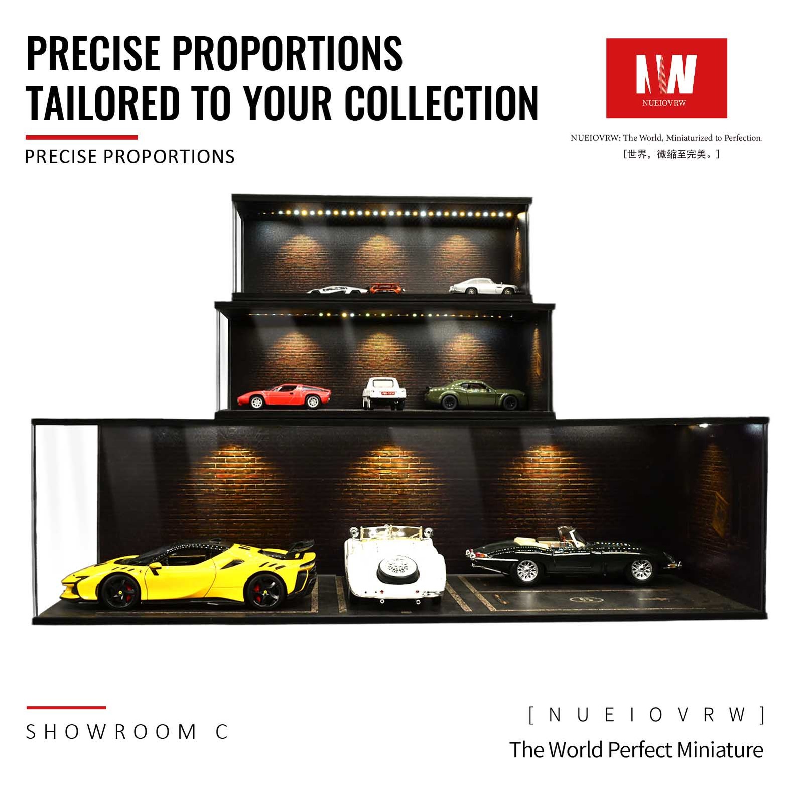 US 1:64/43 Black Garage Diorama Model LED Lighting Parking Lot Display Case Gift