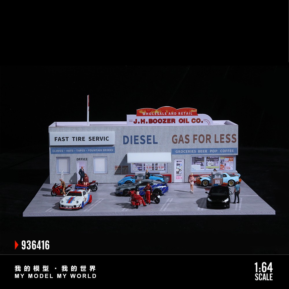 Diorama 1/64 Car Garage Model LED Lighting City Parking Lot Building Scene Model