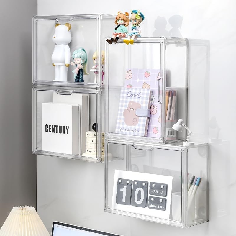 BOHOIDEE 3 Tiers Clear Display Case for Figures, Wall-Mounted Medium,