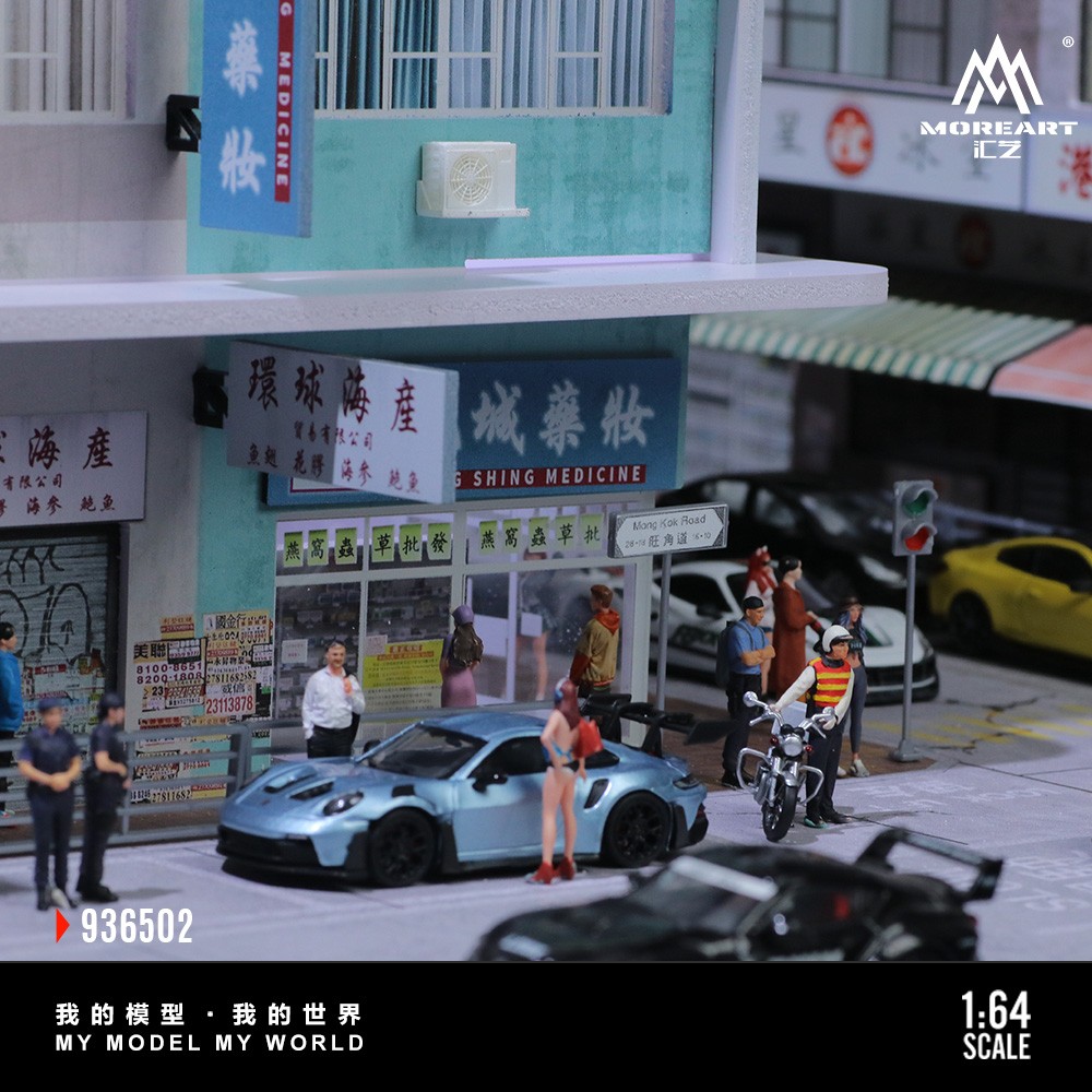 US Diorama1:64 Diecast Garage Model LED Street Convenience Shop Building Parking