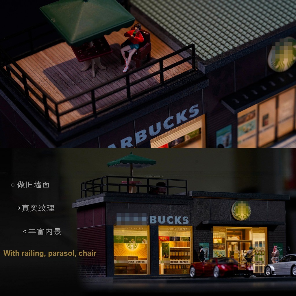 Diorama 1/64 Car Garage Model LED Lights Parking Lots Buildings Scene Case Gifts