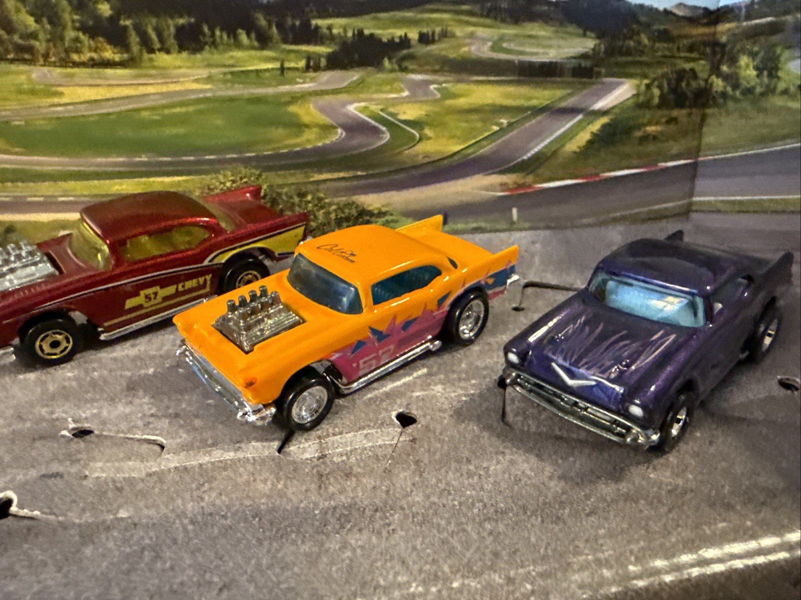 Hot Wheels 57′ Chevy Hot Rod Metal Flake Maroon Red GHO Cal Custom Editors Choi