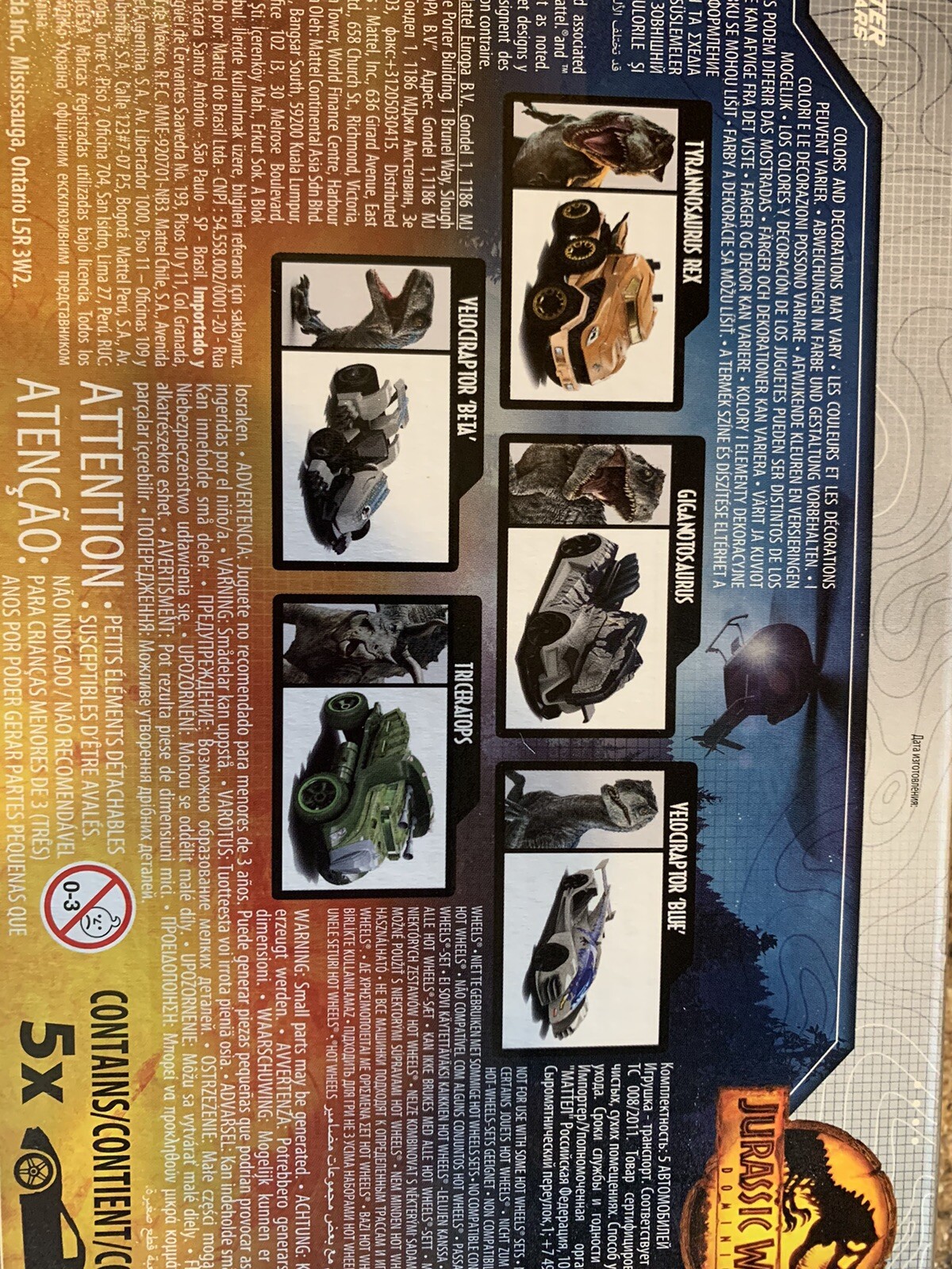 Hot Wheels Jurassic World Dominion 1:64 Car Set – GYJ92. Unopened