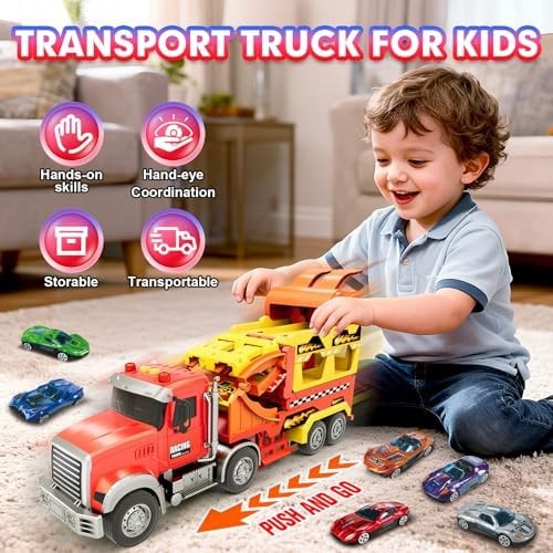 Truck Car Toys for 3, 4, 5, 6, 7, 8 Years Old Kids, Carrier Truck Race Track …