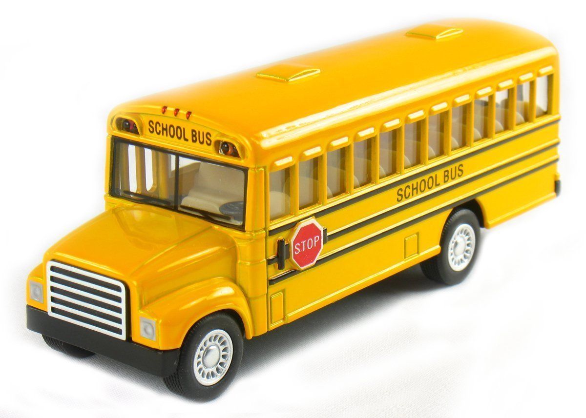 New 5″ Kinsfun School Bus DieCast Model Toy Pull Back Action w/ openable doors