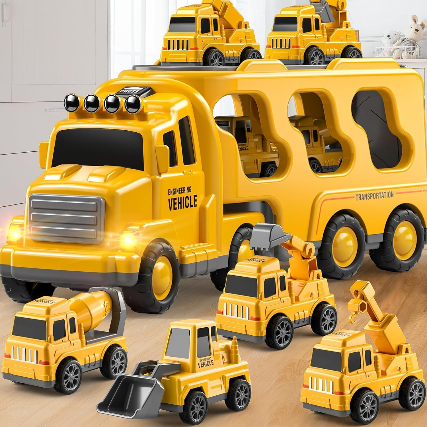 Trucks for Toddlers 2-4 Years 1-3 4-8 4-7 Boys Girls, 5 in 1 Construction Carrie