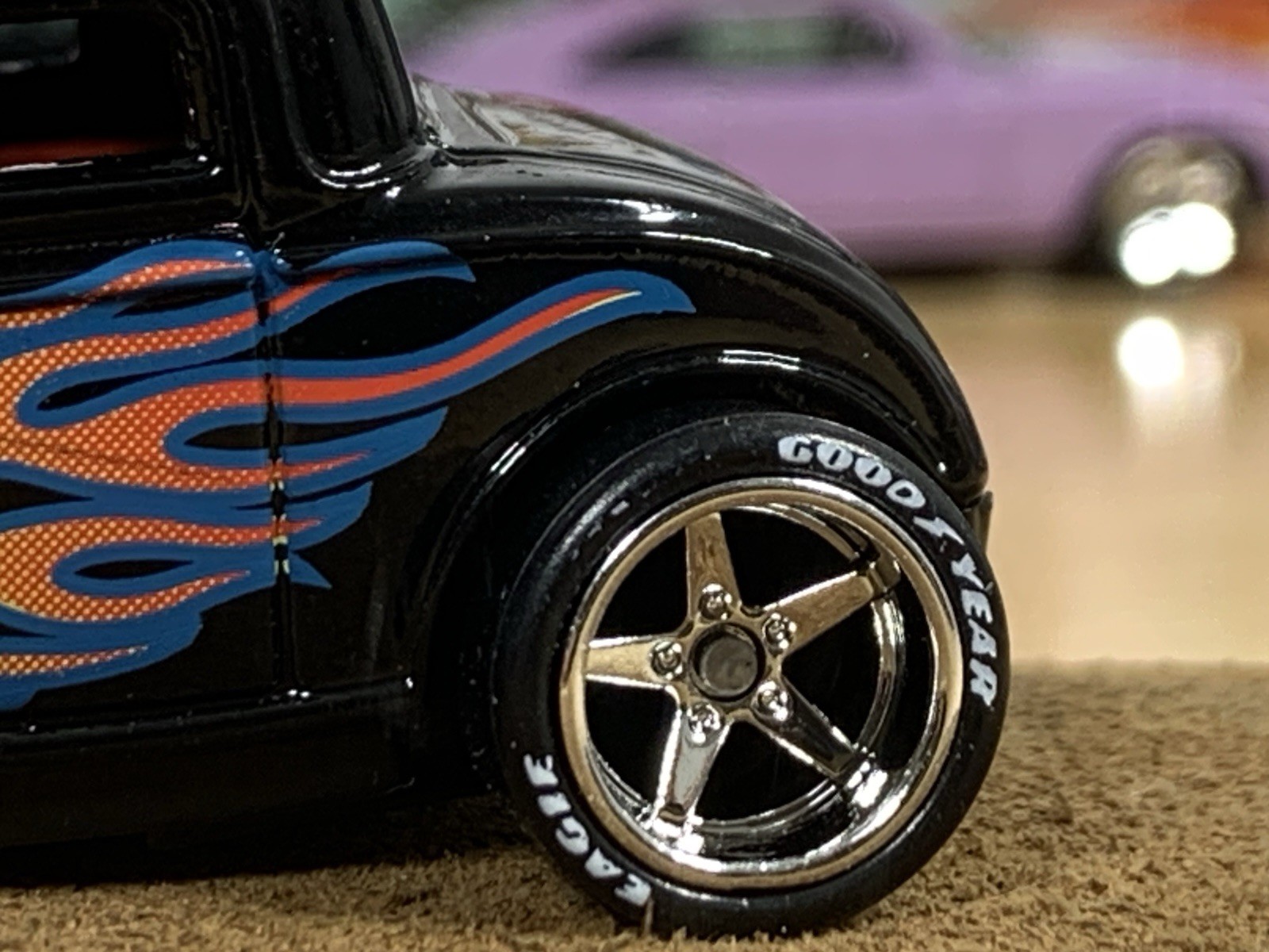 Vintage 1997 Hot Wheels ’32 Ford Black Flamed Hot Rod Custom Wheel Swap