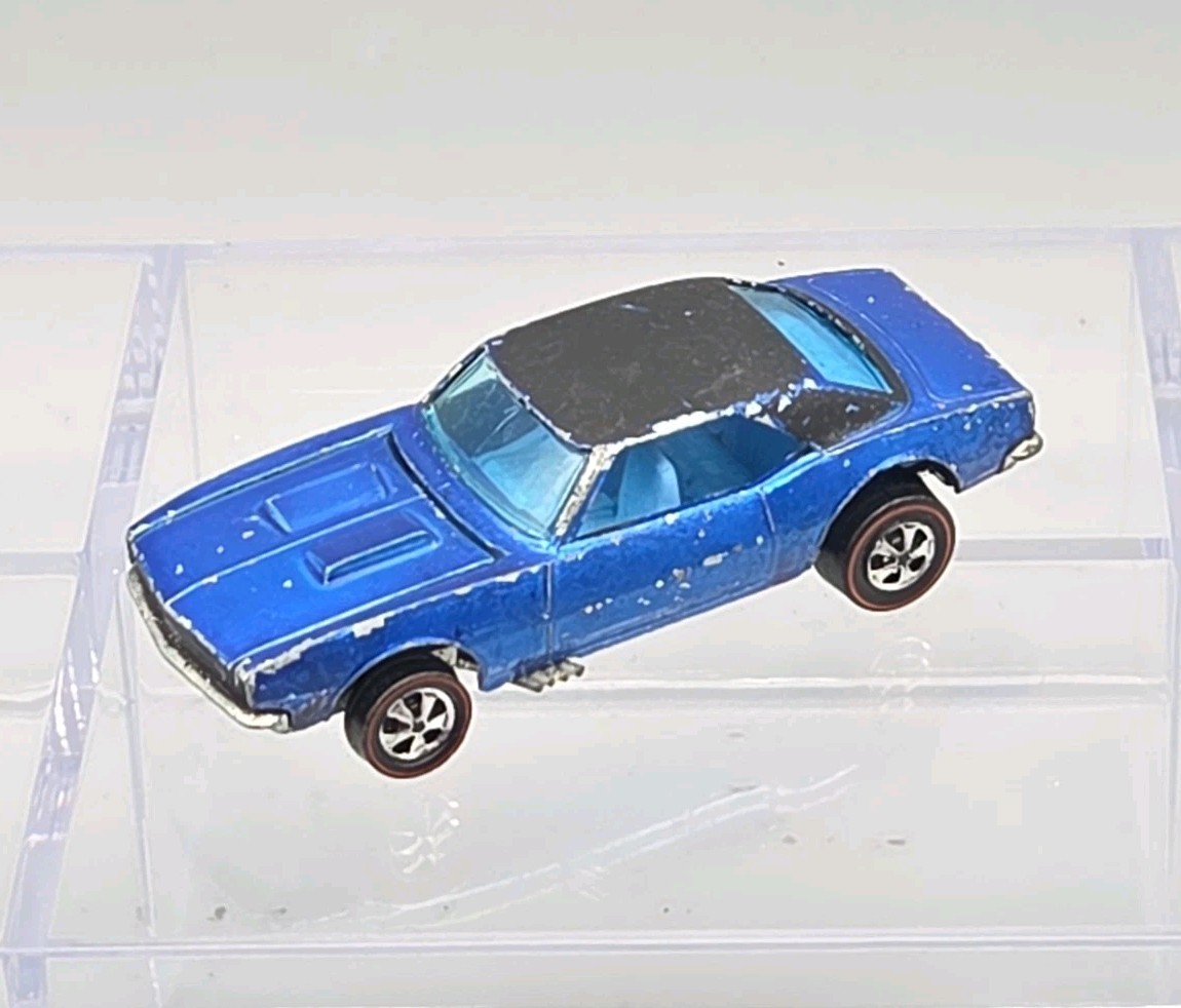 Vintage Hot Wheels Redline 1968 Blue Custom Camaro Blue Interior Hong Kong