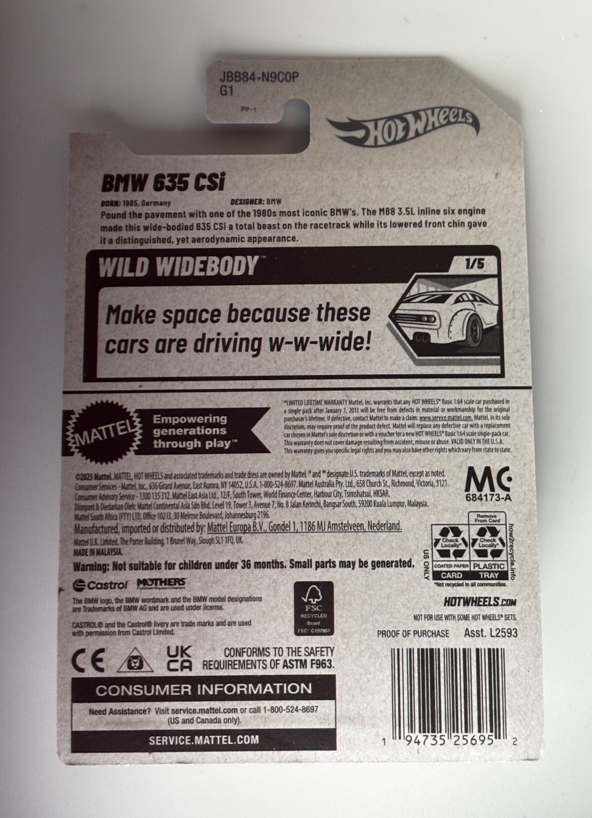 2025 Hot Wheels Mainline BMW 635 CSi Orange #185 Wild Widebody 1/5 LOT OF 2