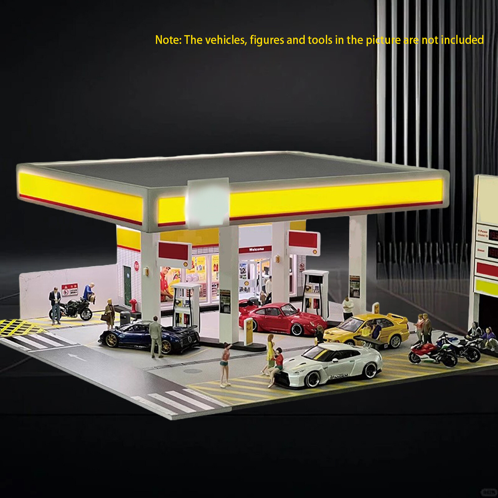 Diorama 1/64 Car Garage Model LED Lighting Gas Stations Parking Lot Scene Model