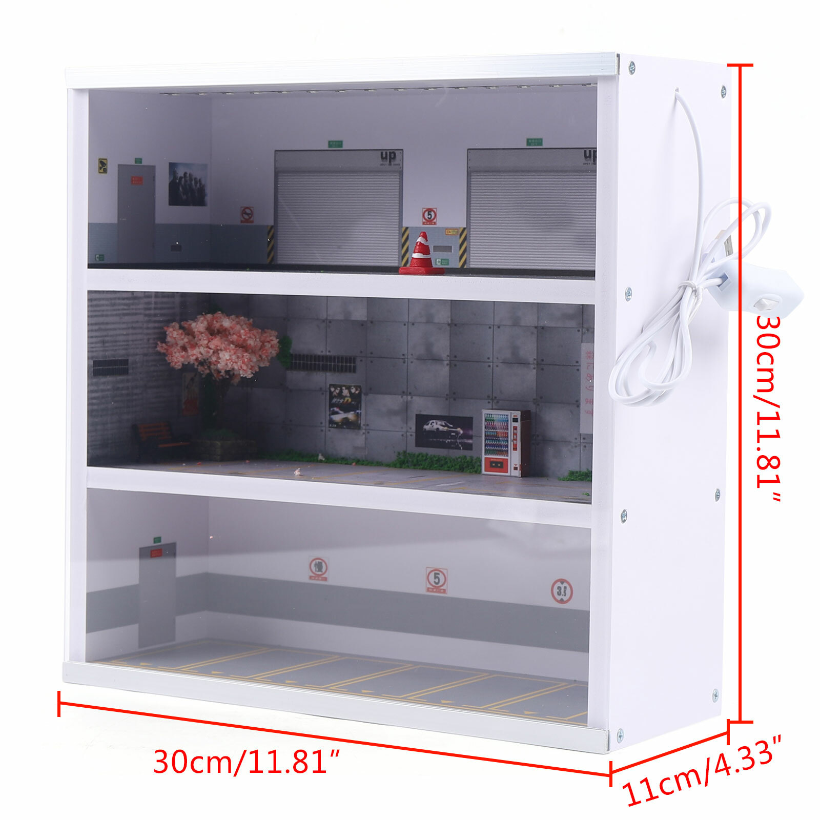 1:64 3-Layer Diecast Car Model Display Cabinet Parking Lot Case With LED Light