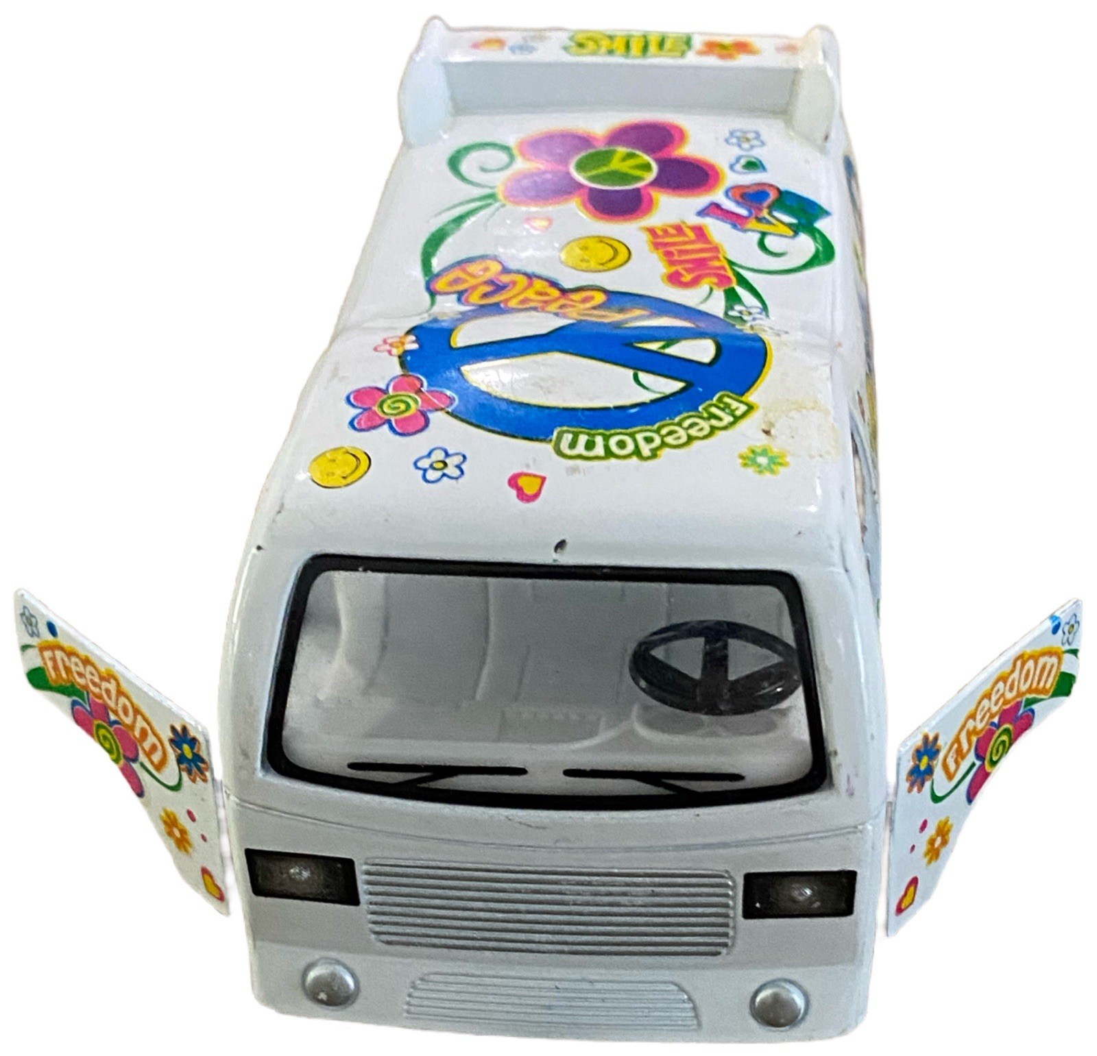 Kinsfun Kintoy Diecast Peace Dream Van Flowers Rainbow pull-back, works- 3.5”