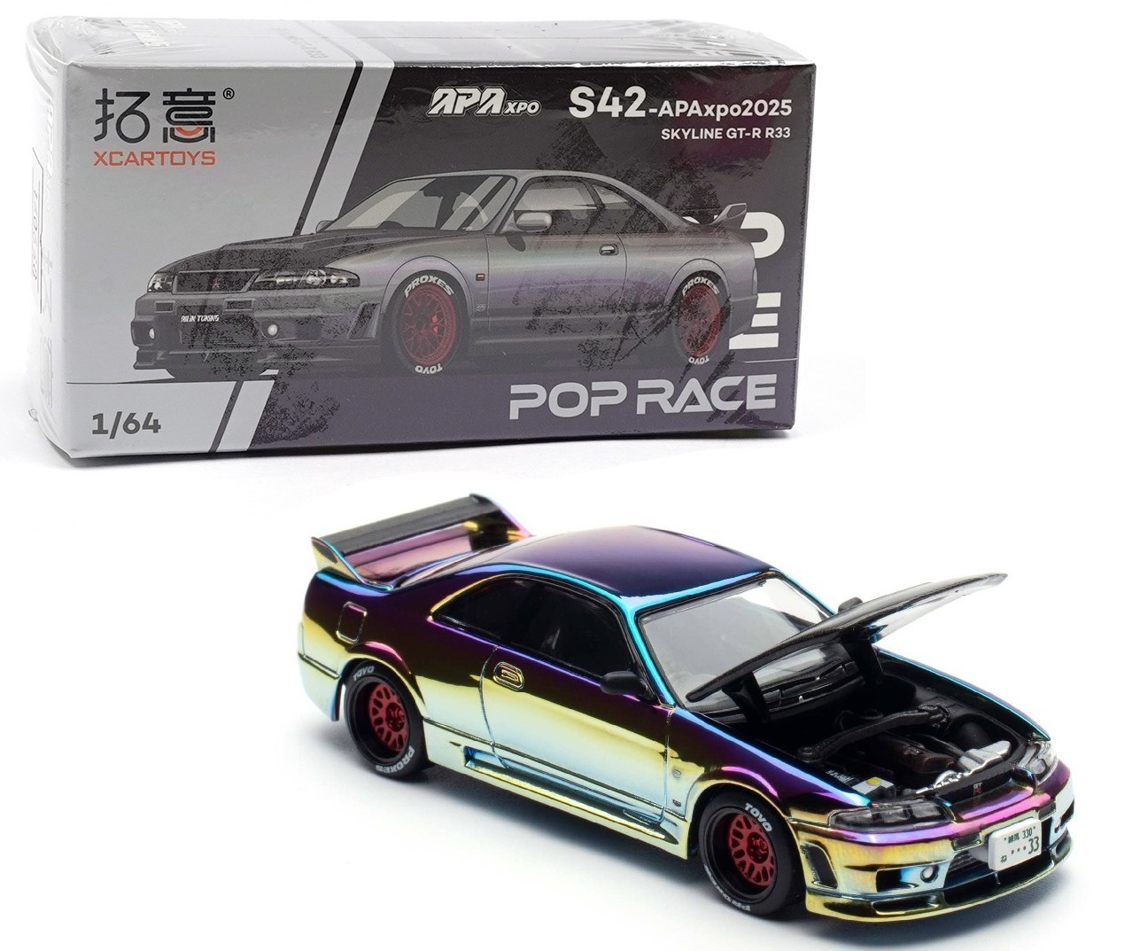 Pop Race Xcartoys 1:64 Nissan Skyline GT-R R33 Magic Color APAxpo 2025 PR640427