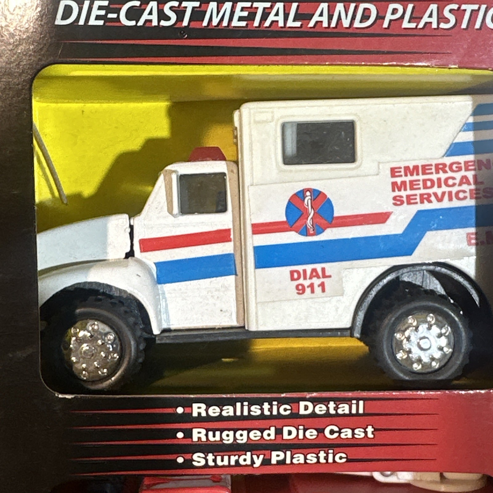 VINTAGE Mighty Wheels Die Cast Metal Rescue Vehicles Police Fire Truck Ambulance