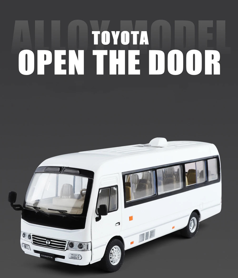 1:24 Toyota Coaster BUS Alloy Diecast Car Model Sound Light Kid’s Toy Birthday