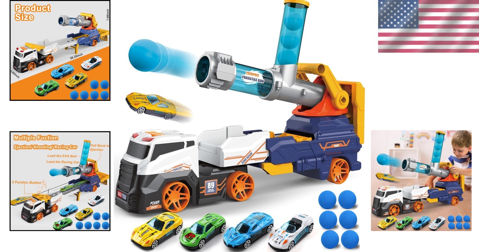 Interactive Ejection Truck Toy with Racing Cars for Boys and Girls Ages 3 Plus
