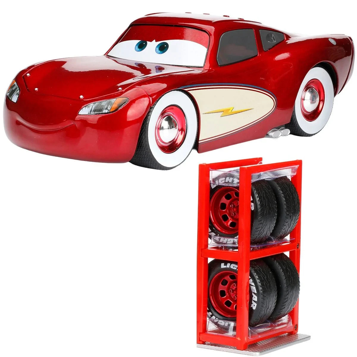 Lightning McQueen Disney Pixar Cars Jada Hollywood Rides 1:24 Diecast Tire Rack
