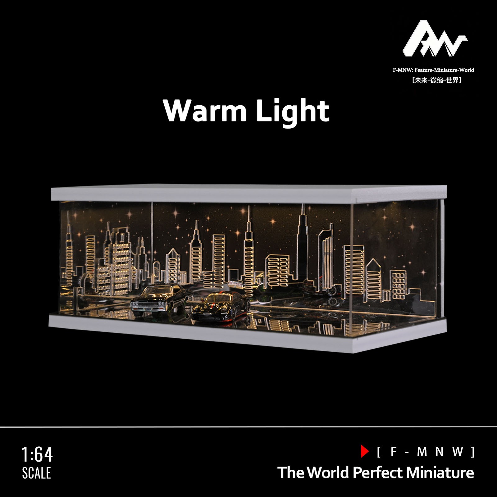 1/64 Diorama Mirror Garage Model 3-Color LED Parking Lot Display Case Building